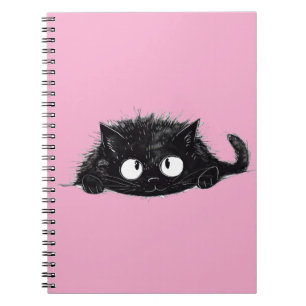 Caderno Espiral Desenho de Gato Preto Cinto (Grão-Rosa)