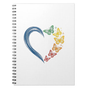 Caderno Espiral Desenho de Gravura Vintage Coração Borboleta Arco-
