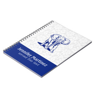 Caderno Espiral Desenho de Linha de Elefante Azul-Marinho Cute Mon