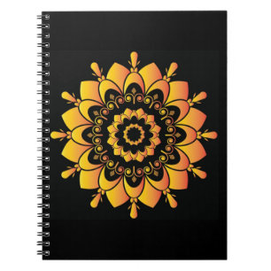 Caderno Espiral Desenho de Mandala Única Dourada