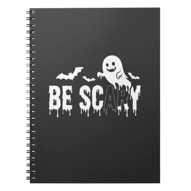 Caderno Espiral Desenho de Morcego Fantasma de Halloween Assustado (Frente)