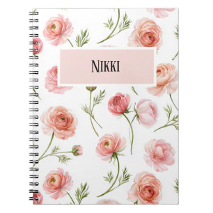 Caderno Espiral desenho de padrão floral de ranúnculo