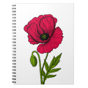 Caderno Espiral Desenho de papoila vermelha