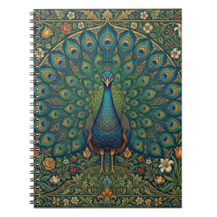 Caderno Espiral Desenho de pavão boêmio vintage elegante