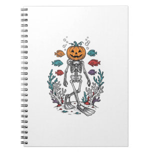 Caderno Espiral Desenho de Peixe de Halloween de Esqueleto de Abób
