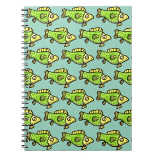 Caderno Espiral Desenho de Peixe Verde de Desenho Animado Engraçad