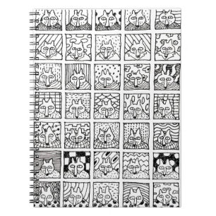 Caderno Espiral Desenho de Raposas de Desenho Animado Rostos Quadr