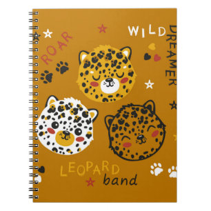 Caderno Espiral Desenho De Rosto De Gato Leopardo Bonito. Pequeno