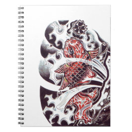 Caderno Espiral Desenho de Tatuagem Koi Vermelha