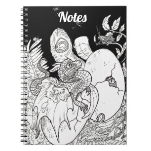 Caderno Espiral Desenho de tinta da arte da linha Dragon