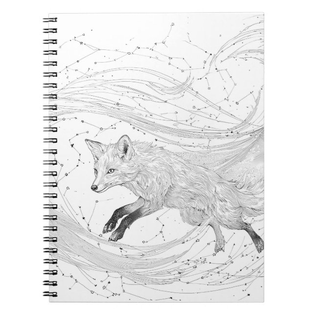 Caderno Espiral Desenho de Tinta da Constelação de Fox Celestial (Frente)