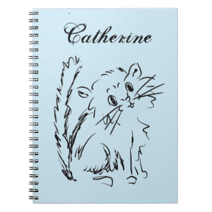 Caderno Espiral Desenho do Gatinho de corte Personalizar Azul