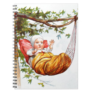 Caderno Espiral Desenho do vintage: Bebê em um Hammock