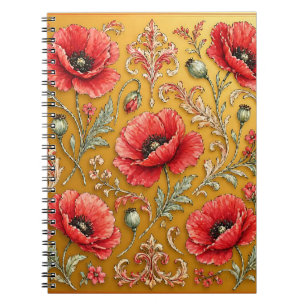 Caderno Espiral desenho dourado de papoula fleur