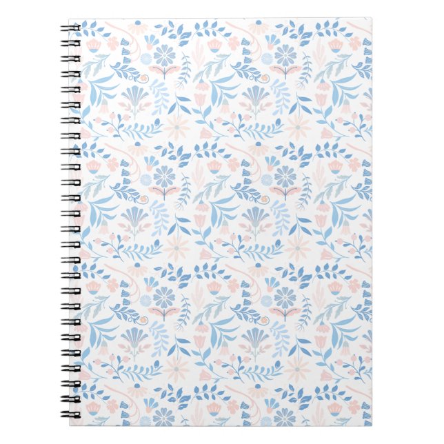 Caderno Espiral Desenho floral boho bloco impresso azul rosa femin (Frente)