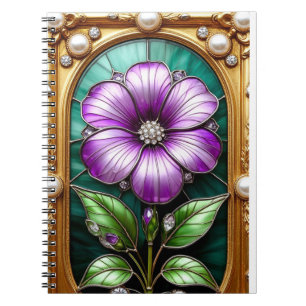 Caderno Espiral Desenho Floral em Moldura Dourada