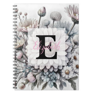 Caderno Espiral Desenho floral monograma de gerbera margaridas ros