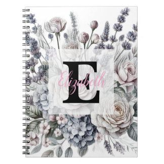 Caderno Espiral Desenho floral monograma rosa flor de cerejeira