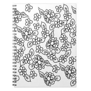 Caderno Espiral Desenho floral preto e branco