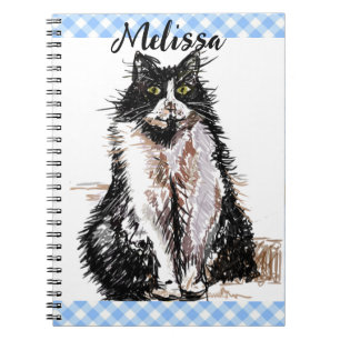 Caderno Espiral Desenho Fofo de Gato Tuxedo Gatos Pretos e Brancos