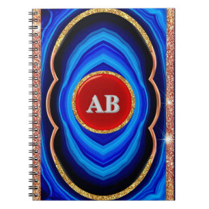 Caderno Espiral Desenho Geométrico Abstrato com Azul Vermelho e Do