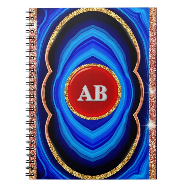 Caderno Espiral Desenho Geométrico Abstrato com Azul Vermelho e Do (Frente)