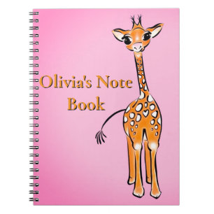 Caderno Espiral Desenho girafa bonito, animais safari personalizam