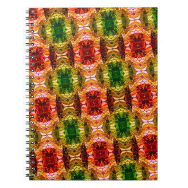 Caderno Espiral Desenho redondo gera formas vermelhas, verdes e do