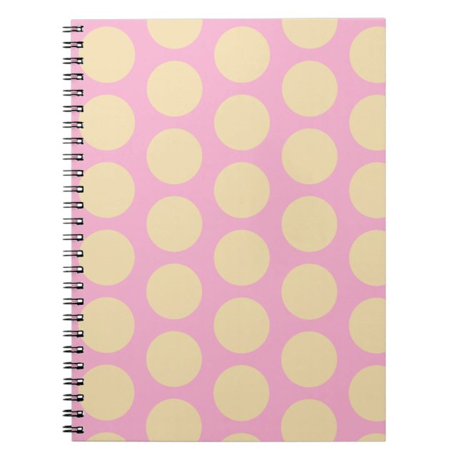 Caderno Espiral Desenho Retro de Bolinhas Rosa e Amarelo  (Frente)