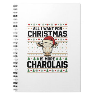 Caderno Espiral Desenho Vetorial de Camisa Feia de Natal de Vaca C