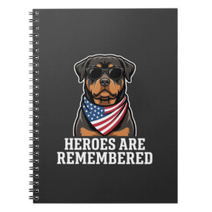Caderno Espiral Desenho Vetorial de Cão Herói Rottweiler Patriótic