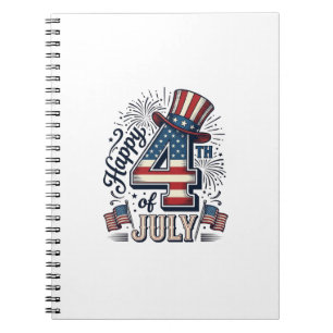 Caderno Espiral Desenho Vetorial de Chapéu Patriótico Vintage Feli