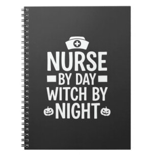 Caderno Espiral Desenho Vetorial de Enfermeira Bruxa Halloween_1