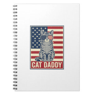 Caderno Espiral Desenho Vetorial de Gato Patriótico Cat Daddy_1