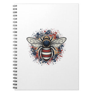 Caderno Espiral Desenho Vetorial de Gravação Antiga de Abelha Patr