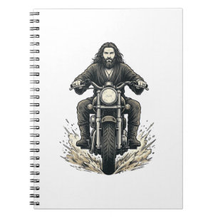 Caderno Espiral Desenho Vetorial de Motociclista com Gravação Anti