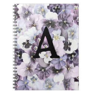 Caderno Espiral Desenho vintage de amor-perfeito roxo rosa com mon