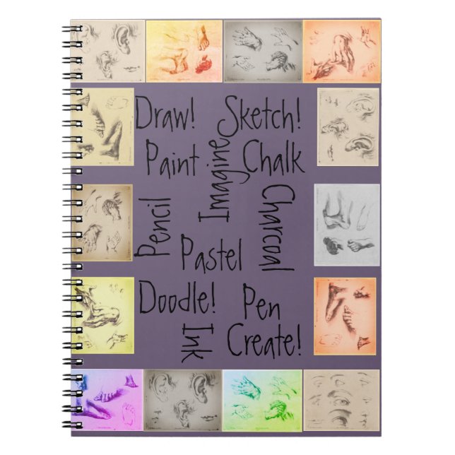 Caderno Espiral Desenhos antigos e palavras de arte inspiradoras (Frente)