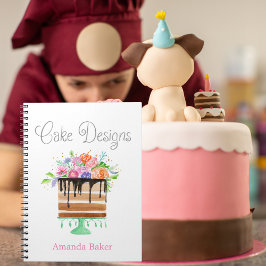 Caderno Espiral Desenhos de Bolo Floral em Aquarela