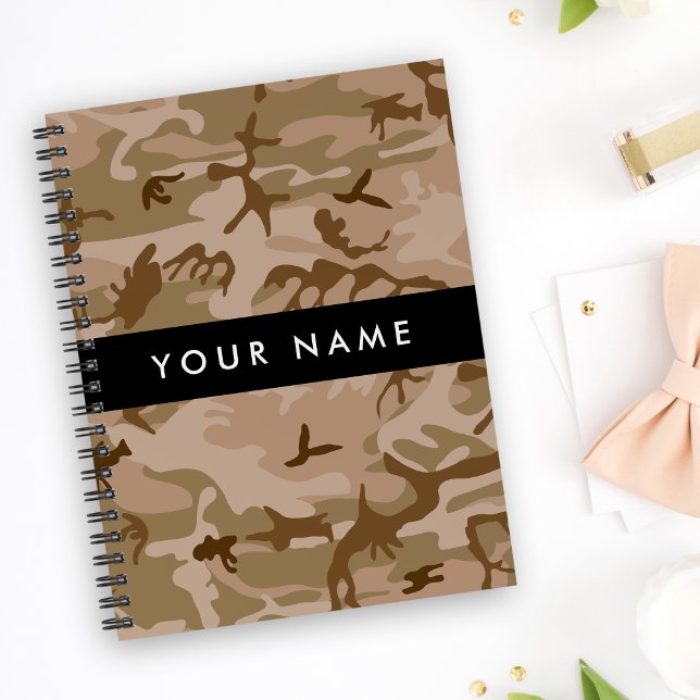 Caderno Espiral Desert Camouflage Patterno, seu nome, Personalize (Criador carregado)