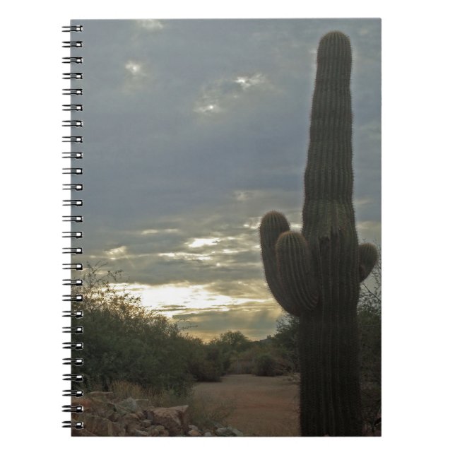 Caderno Espiral Desert Sunrise Saguaro Cactus Foto pacífica (Frente)