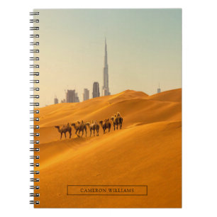 Caderno Espiral Desertos   Vista Skyline do Dubai com Camelos