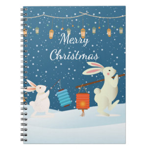 Caderno Espiral Desfile de Lanterna de Coelhinhos Fofos pela Neve