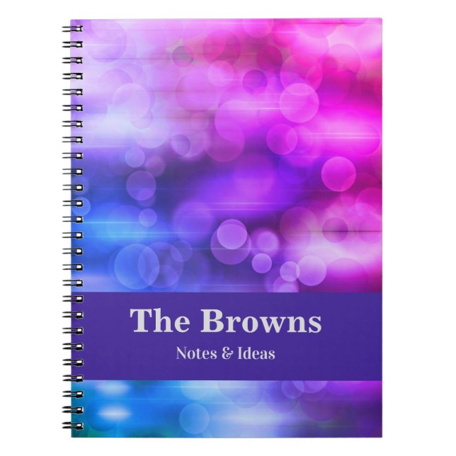 Caderno Espiral Design abstrato dos círculos rosa e roxo modernos (Frente)