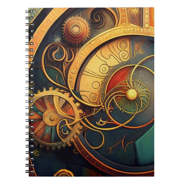 Caderno Espiral Design Abstrato Steampunk de Relógio (Frente)