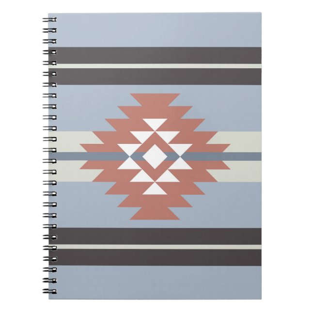 Caderno Espiral Design asteca de cor rosa e azul (Frente)