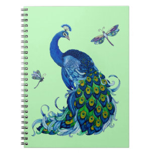 Caderno Espiral Design Clássico de Peacock e Dragonfly
