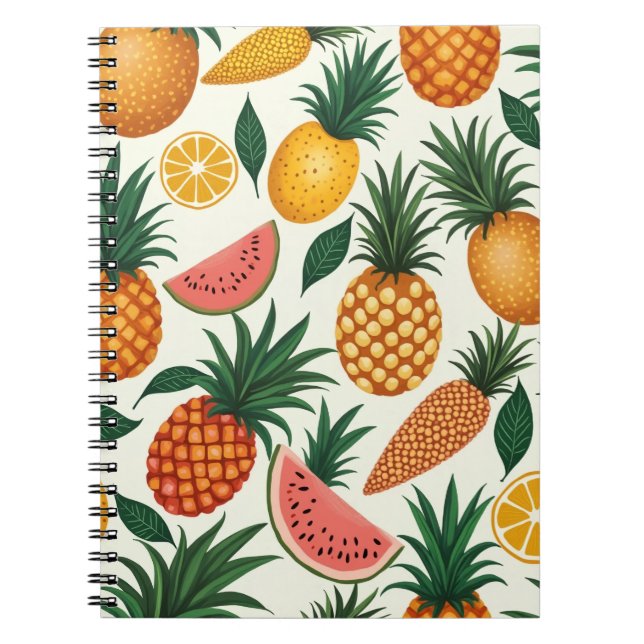 Caderno Espiral design com padrão de fruta tropical rico (Frente)