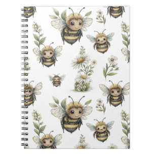 Caderno Espiral Design de Abelha em Aquarela Fofa Abelha Pastel