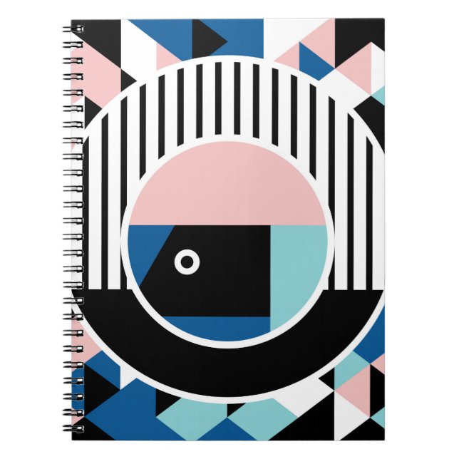 Caderno Espiral Design de abstrato de Memphis. Marca geométrica fa (Frente)